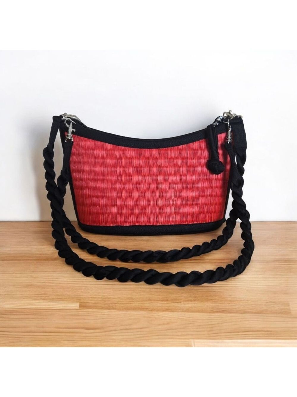 Baskets of Cambodia Red Black Tatami Bag Kim Ang Collection Shoulder Purse